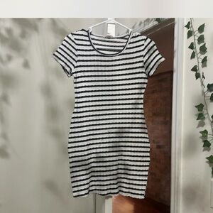 See You Monday Black and White Striped Midi Dress